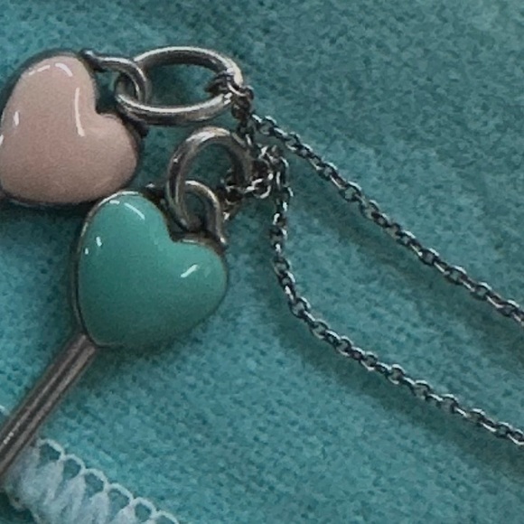 Tiffany & Co. Silver Necklace with Pink and Blue enamel keys. Mini size .